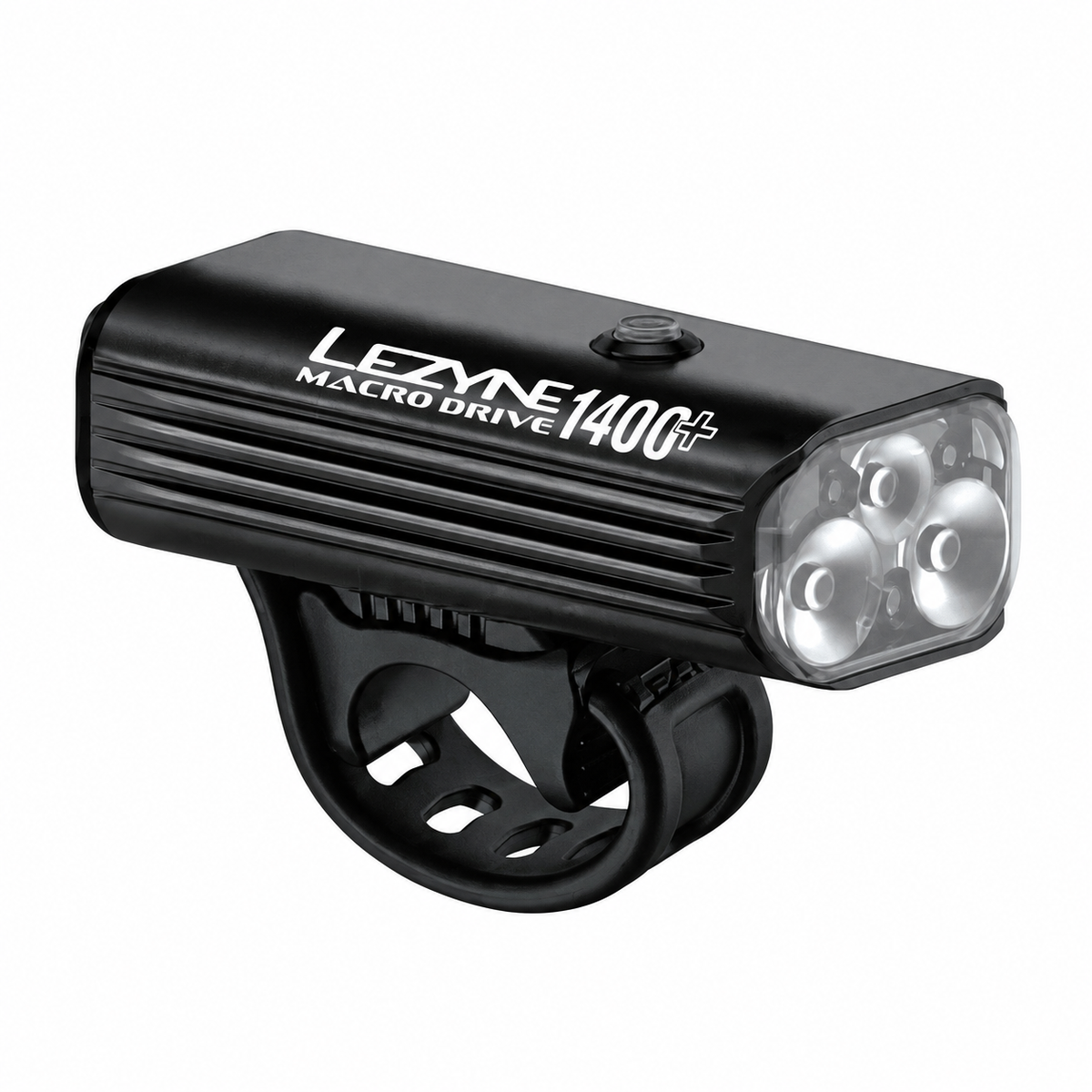 LEZYNE MACRO DRIVE 1400+ Frontleuchte in Schwarz — Produktansicht auf weißem Hintergrund