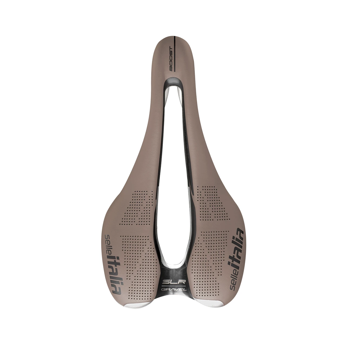 Sattel SELLE ITALIA SLR BOOST GRAVEL SUPERFLOW S mit TI316-Sattelstreben in Braun — Draufsicht, Farbe Braun, S3