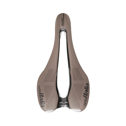 Sattel SELLE ITALIA SLR BOOST GRAVEL SUPERFLOW S mit TI316-Sattelstreben in Braun — Draufsicht, Farbe Braun, S3