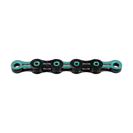 Chaîne 11V KMC DLC11 Noir/Turquoise — photo produit sur fond blanc