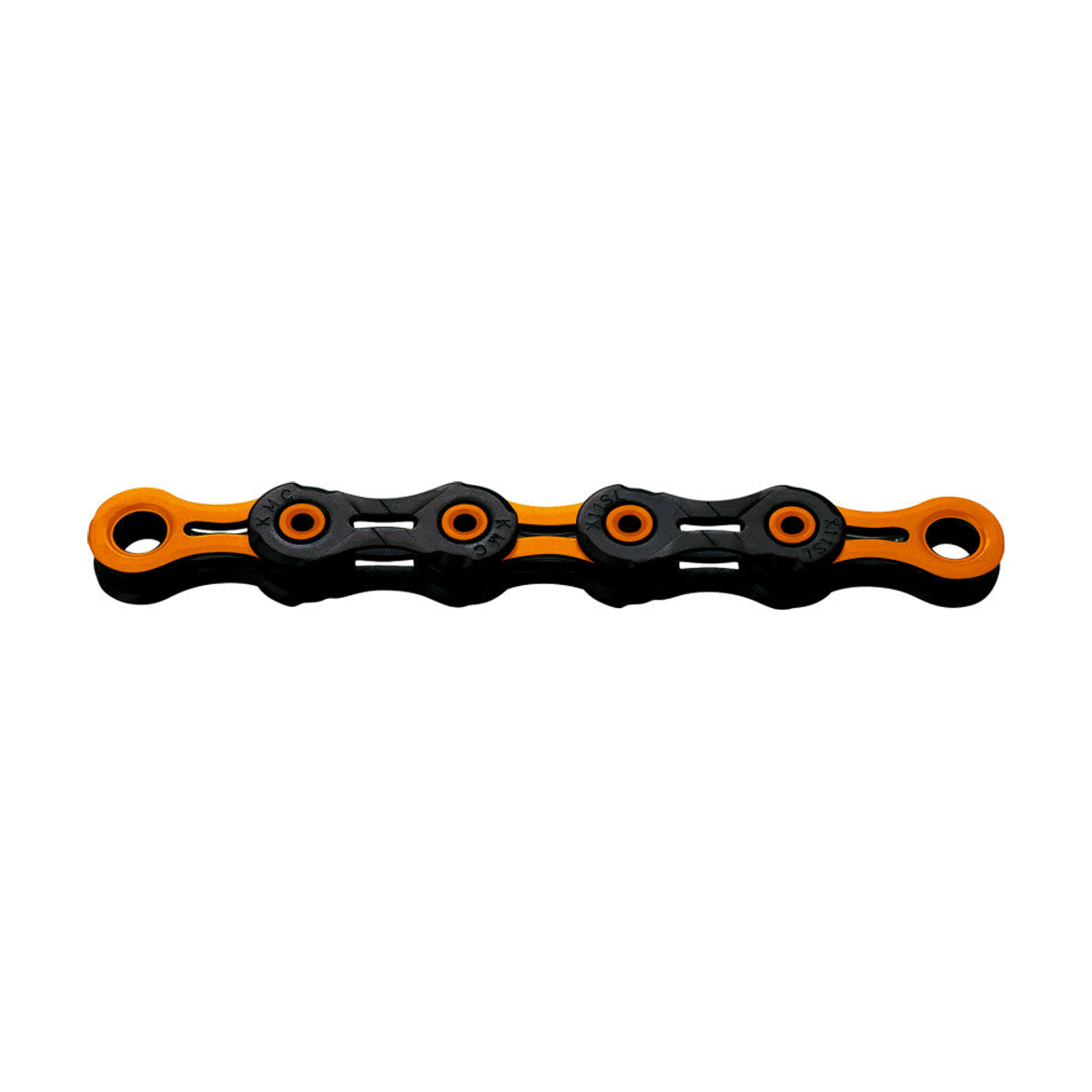 KMC 11-fach-Kette DLC11 Waxed Schwarz/Orange, gewachst — Produktfoto auf weißem Hintergrund