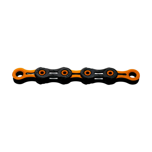 Chaîne 11V KMC DLC11 Waxed Noir/Orange Ciré — photo produit sur fond blanc