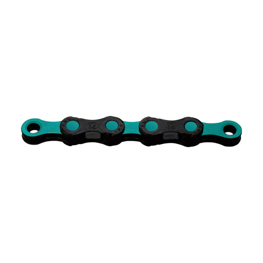 Chaîne 12V KMC DLC12 Noir/Turquoise — photo produit sur fond blanc
