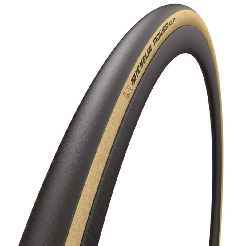 MICHELIN POWER CUP Reifen der Wettkampflinie, 700c, für Schlauch, beige — Produktansicht vor weißem Hintergrund