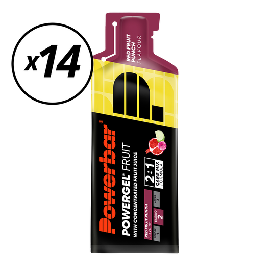 14 POWERBAR POWERGEL FRUIT Energie-Gels (41gr) Rote Früchte Kurze DLUO
