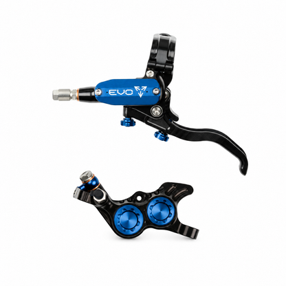 Frein HOPE TECH 4 EVO GR4 Noir/Bleu — levier et étrier sur fond blanc
