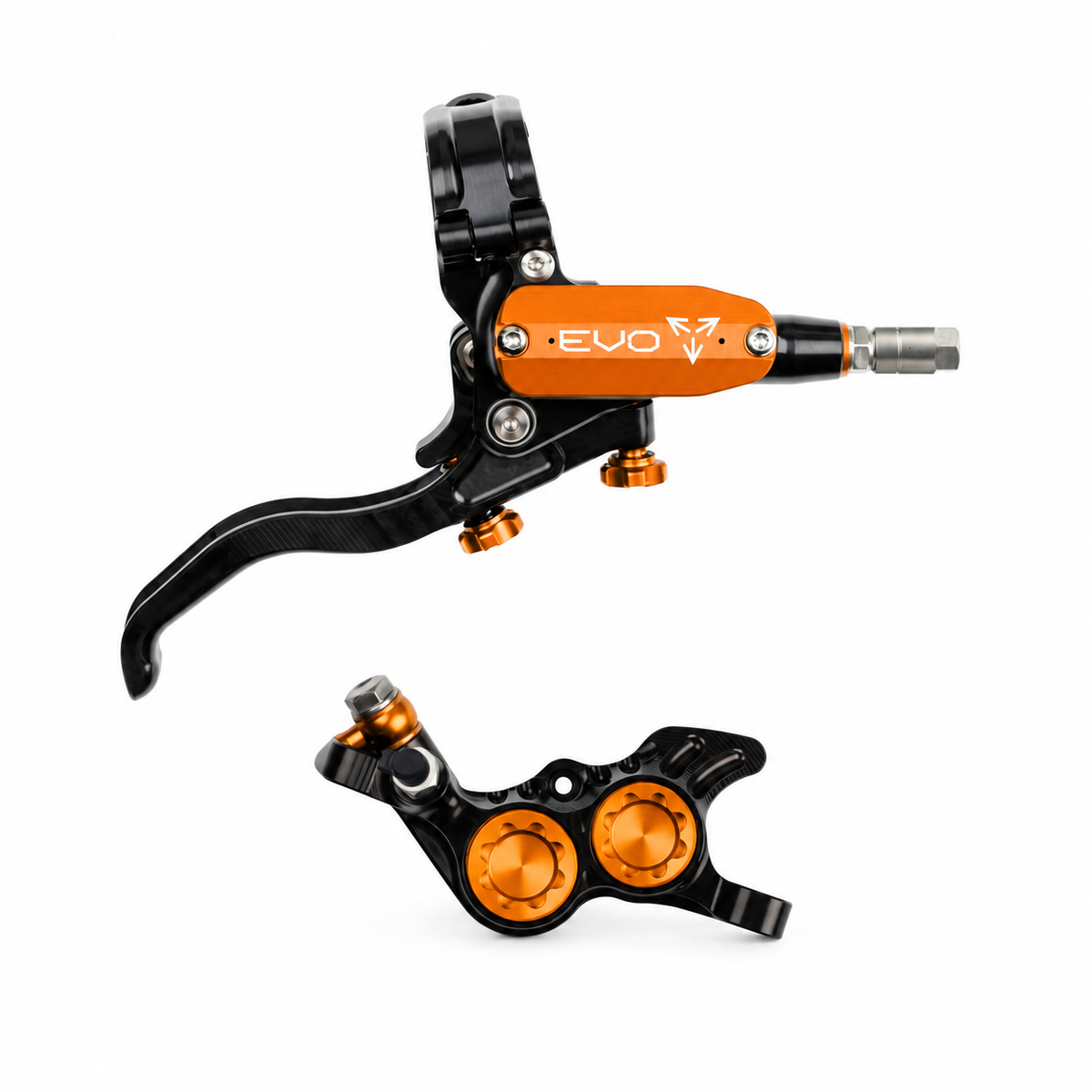 Frein HOPE TECH 4 EVO GR4 Noir/Orange — levier et étrier sur fond blanc