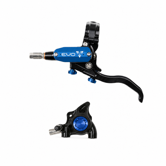 Frein HOPE TECH 4 EVO X2 FM Noir/Bleu — levier et étrier sur fond blanc