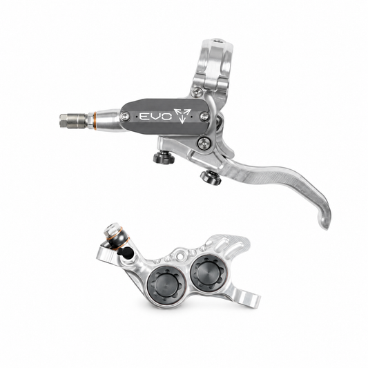 Frein HOPE TECH 4 EVO GR4 Argent/Fumé — levier et étrier sur fond blanc