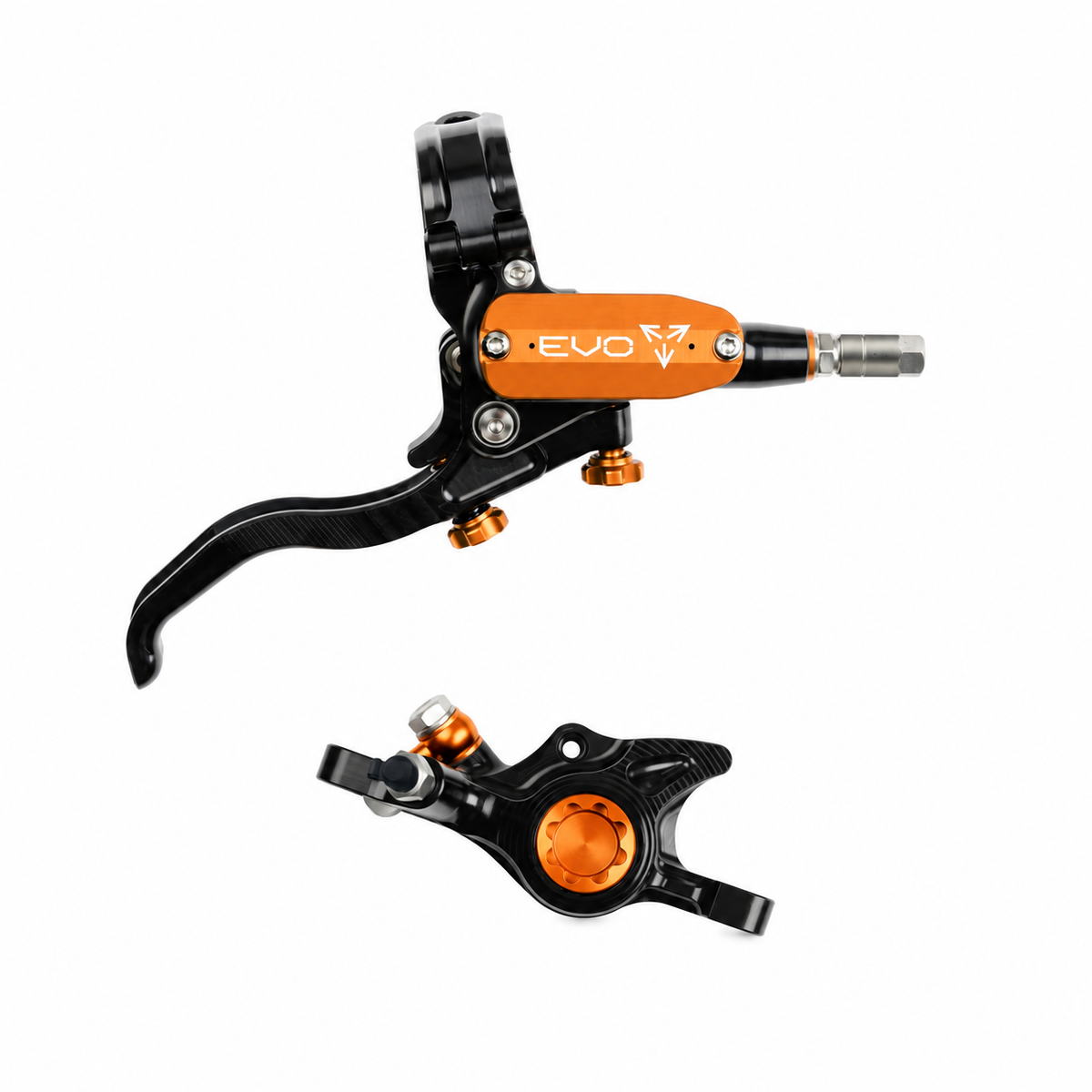 Frein HOPE TECH 4 EVO X2 PM Noir/Orange — levier et étrier sur fond blanc