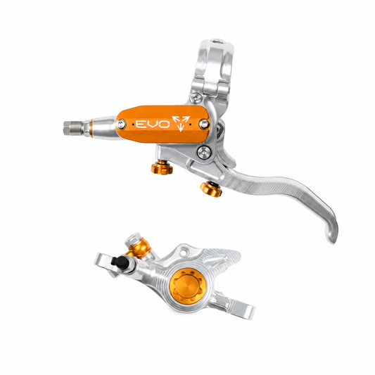 Frein HOPE TECH 4 EVO X2 PM Argent/Orange — levier et étrier sur fond blanc