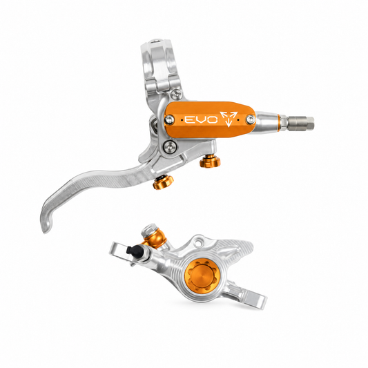 Frein HOPE TECH 4 EVO X2 PM Argent/Orange — levier et étrier sur fond blanc