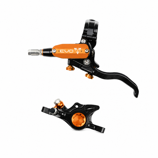Frein HOPE TECH 4 EVO X2 PM Noir/Orange — levier et étrier sur fond blanc
