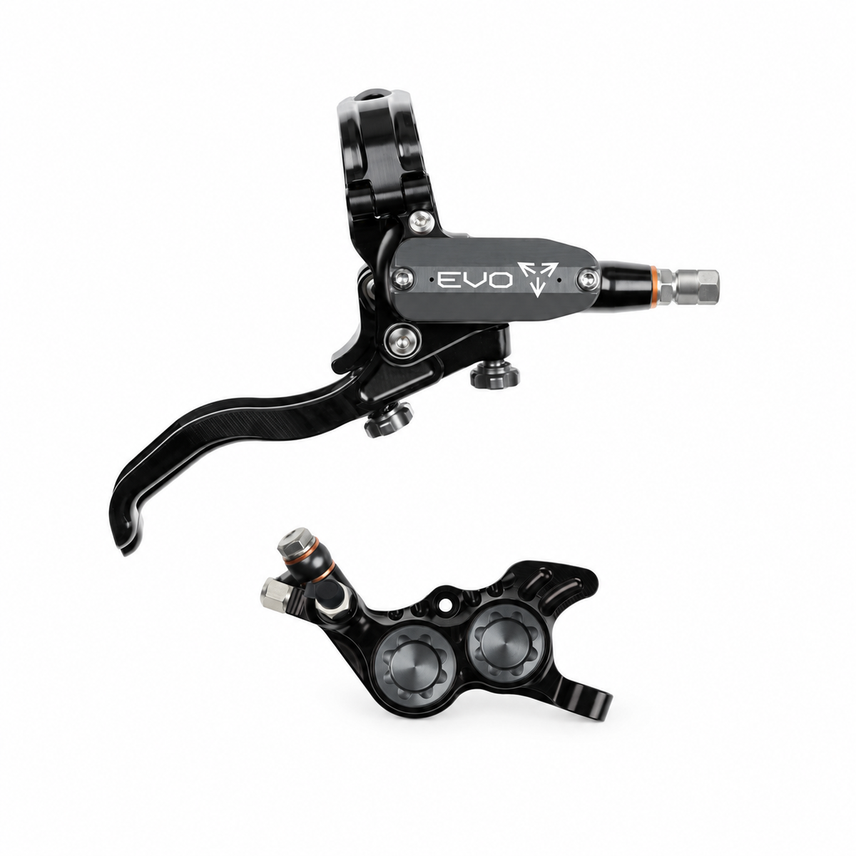 Frein HOPE TECH 4 EVO GR4 Noir/Fumé — levier et étrier sur fond blanc