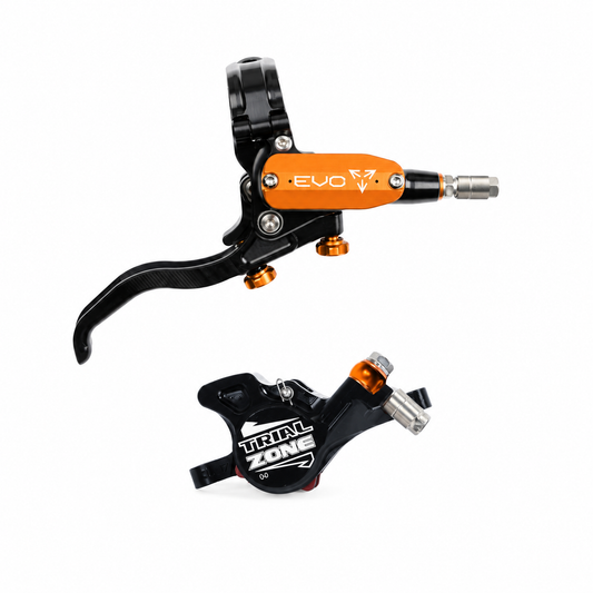 Frein HOPE TECH 4 EVO TRIAL ZONE N9 Orange — levier et étrier sur fond blanc
