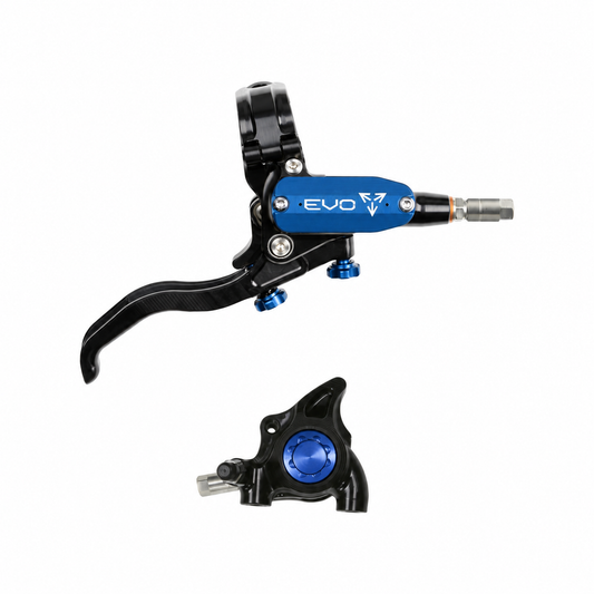 Frein HOPE TECH 4 EVO X2 FM Noir/Bleu — levier et étrier sur fond blanc