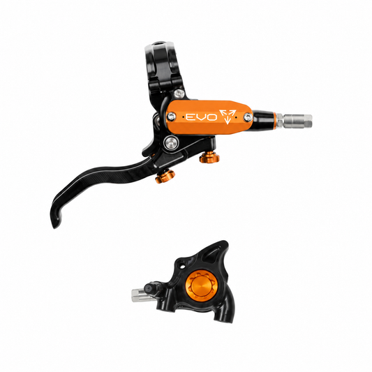 Frein HOPE TECH 4 EVO X2 FM Noir/Orange — levier et étrier sur fond blanc