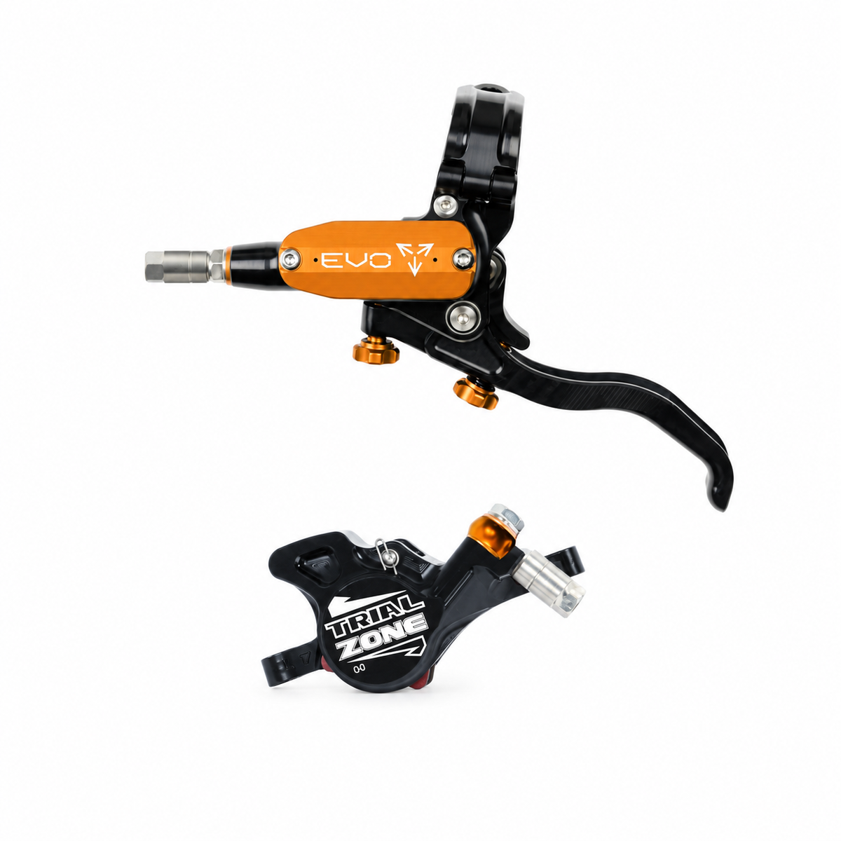 Frein HOPE TECH 4 EVO TRIAL ZONE N9 Orange — levier et étrier sur fond blanc