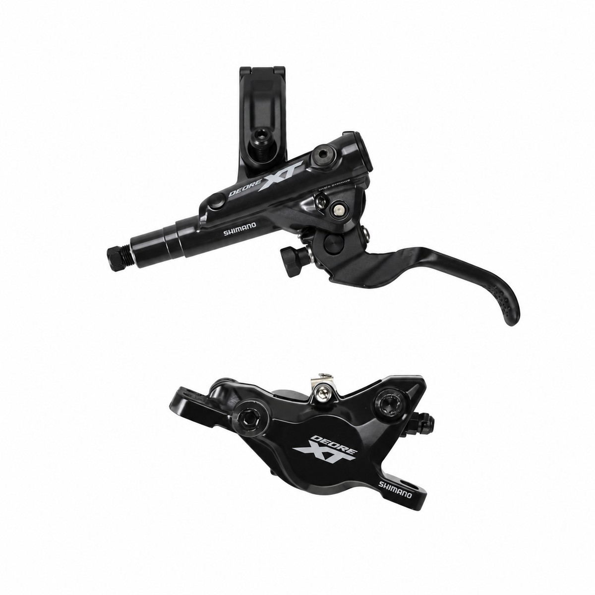SHIMANO XT Bremse M8100 J-KIT — Bremshebel und Bremssattel vor weißem Hintergrund
