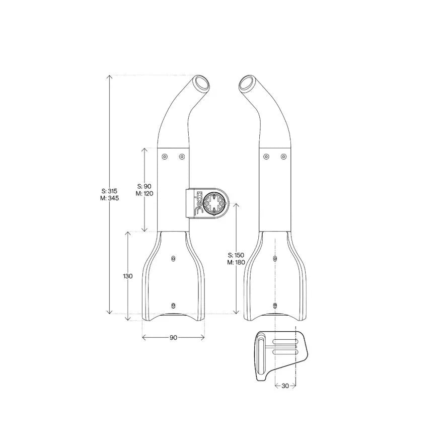 DEDA JET2 HYDRO Alu 345mm Größe M Kleiderbügelverlängerungen für Sram Blips